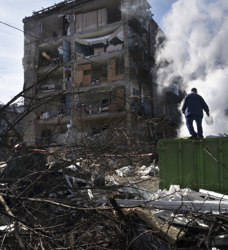 Destruction after a shelling in North Kiev